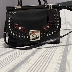 Coach Black and Burgundy Studded Satchel